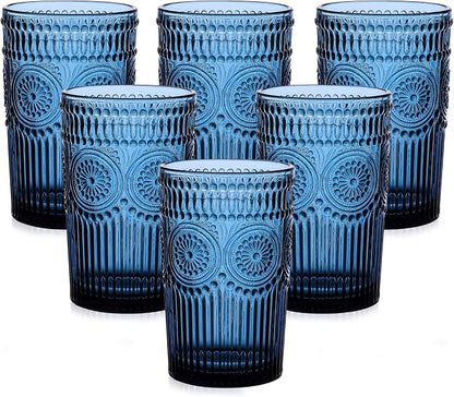 ZMOWIPDL Drinking Glasses Set of 6, 13oz Flower Design Blue Glass Cups | by ZMOWIPDL