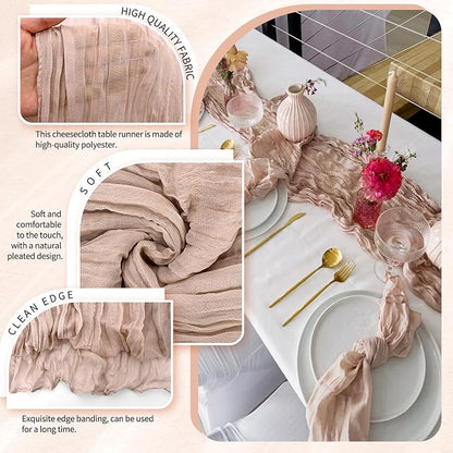 Showgeous 2 Pack Dusty Pink Cheesecloth Table Runners Boho Wedding Decor | - Image 3