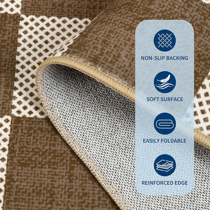 GarveeHome Checkered Terracotta Brown 2x3 Washbale Rug Door Mat Geometric - Image 7