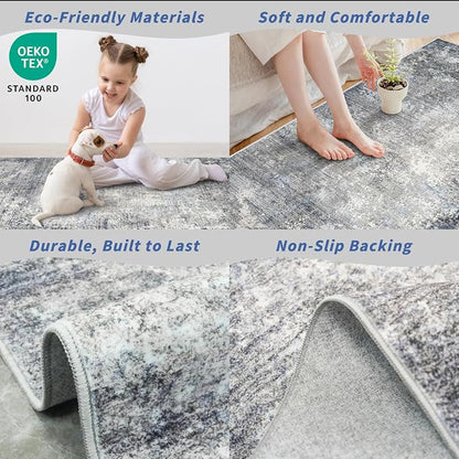 5x7 Washable Area Rug – Modern Neutral Abstract Rug - Image 4