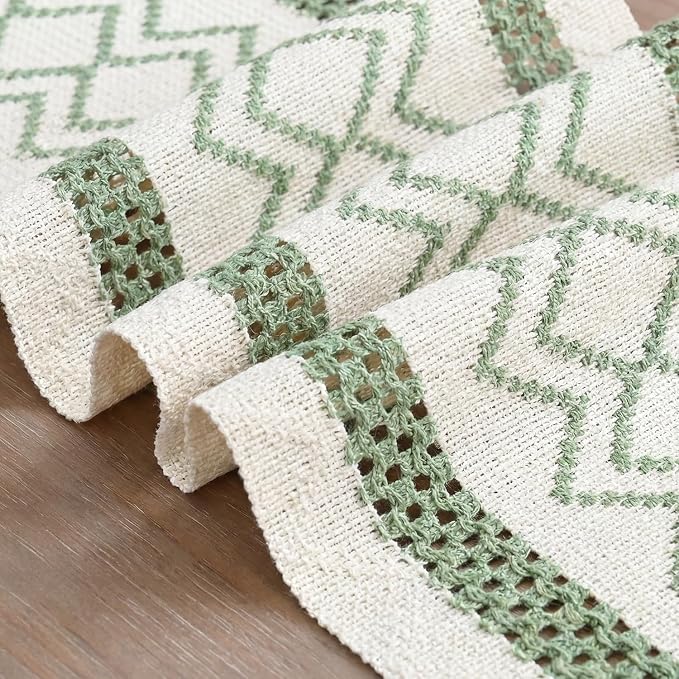 Artoid Mode Sage Green Stripe Diamond Woven Table Runner 12x90 Inch | Holiday - Image 6