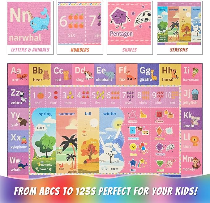 Macgace ABC Kids Rug for Playroom, 5x7 Pink Purple Washable Classroom Area Rugs - Image 8