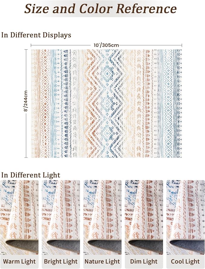 Miukiki 8x10 Area Rug for Living Room Moroccan Washable Rugs Non Slip Indoor - Image 2
