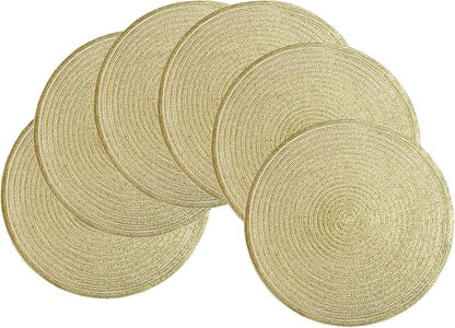 SHACOS Gold Glitter Round Placemats Set of 6 Bling Circle Place Mats Washable by SHACOS