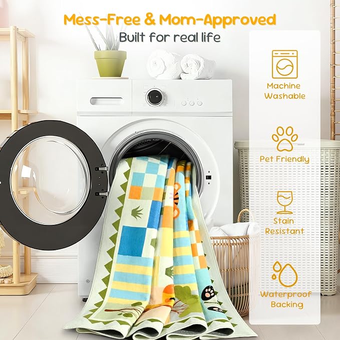 Green Runner Rug for Kids Bedroom, Kids Hallway Washable Rug, Soft Non-Slip - Image 6
