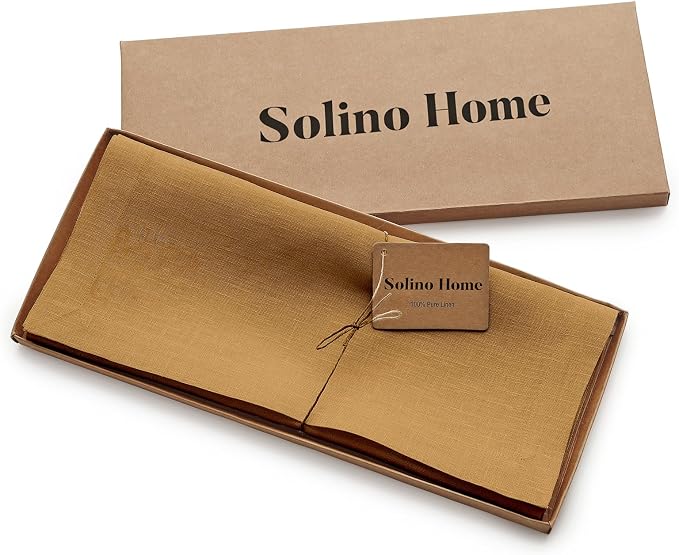 Solino Home 100% Pure Linen Dining Table Runner Caramel, Fete 14 x 90 in | - Image 5