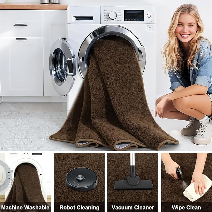 6x9 Feet Brown Area Rugs for Bedroom, Indoor Washable Memory Foam Rug for - Image 5