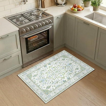 RELEANY Area Rugs Small 2'x4' Washable Non-Slip, Floral Vintage Distress by RELEANY