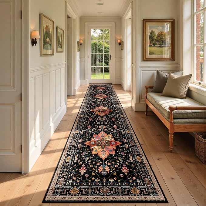 RELEANY Area Rugs Runner 3'x12' Washable Non-Slip, Floral Vintage Distress by RELEANY