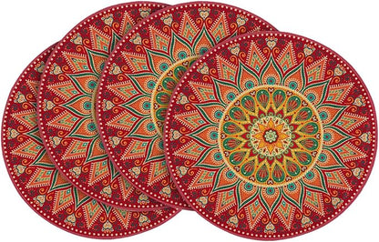Artoid Mode Red Mandala Round Placemats Set of 4, 14 Inch Seasonal Spring by ArtoidMode