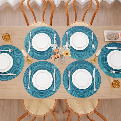 SHACOS 15 inch Round Placemats Set of 8 Variegated Multicolor Place Mats Cotton - Image 2