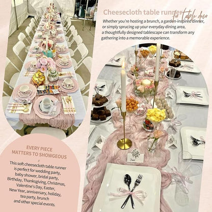 Showgeous 2 Pack Dusty Pink Cheesecloth Table Runners Boho Wedding Decor | - Image 8