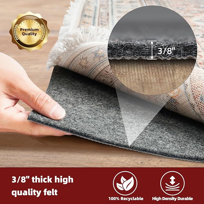 BAGAIL Felt and Natural Rubber Backing Rug Pads 3/8” Thick, 9 x 12 Ft Non Slip - Image 3