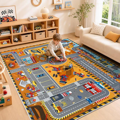 Kids Play Rug 4x5 Ft, Non-Slip Car Rug Play Mat, Washable Soft Construction - Image 6