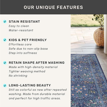 Washable Dark Blue Rug for Living Room - Image 7