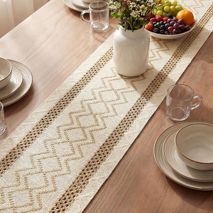 Artoid Mode Burlap Brown Stripe Diamond Woven Table Runner 12x120 Inch | - Image 3
