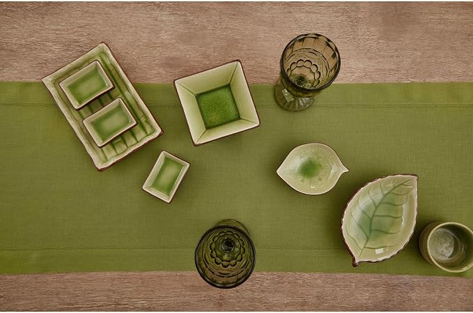 Solino Home 100% Pure Linen Dining Table Runner Avocado Woven, 14 x 90 in | - Image 3