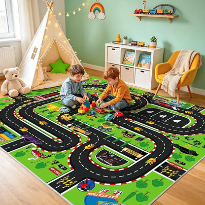 Kids Room Rug 5x7 Ft, Washable Soft Race Track Road Rug, Non-Slip Educational - Image 6