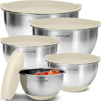 Premium Mixing Bowls With Lids Set, Airtight Lids, Thicker Stainless Steel by PriorityChef