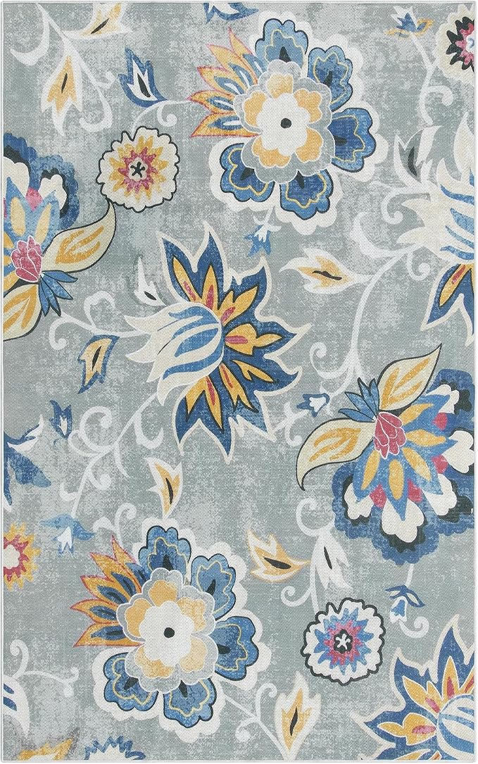 Lahome Floral Indoor Outdoor Rug, 5x8ft Non Slip Outdoor Patio Rug - Image 6