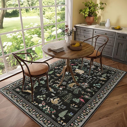 Washable Area Rugs for Living Room: 5x7 Bedroom Rug Vintage Rugs Stain - Image 7