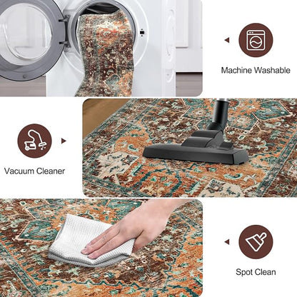Yamaziot Washable Area Rug for Bedroom, 3x5 Non-Slip Boho Vintage Living Room - Image 5