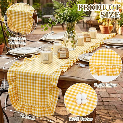 HunnmingRe 1 Pc Gingham Table Runner Yellow, 72 X 13.8 Inch | Cotton Dresser - Image 2
