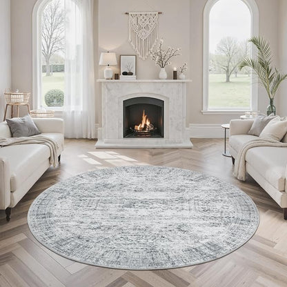 Soalmost 5x5 Grey Round Rug 5ft Living Room Circle Rug Vintage Gray Round Area - Image 8