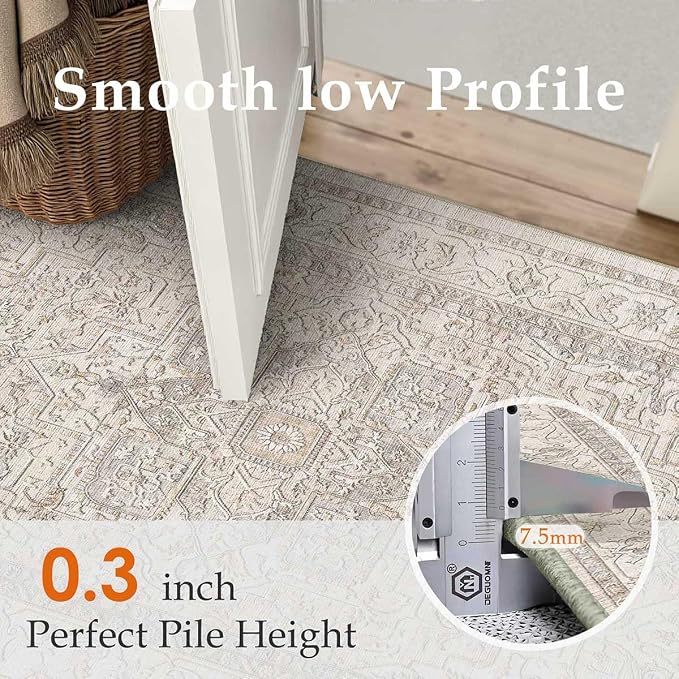 6x9 Washable Vintage Area Rug Beige Oriental Living Room Bedroom Throw Rug - Image 5