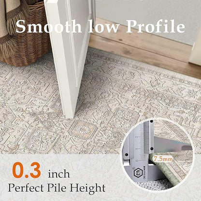 6x9 Washable Vintage Area Rug Beige Oriental Living Room Bedroom Throw Rug - Image 5