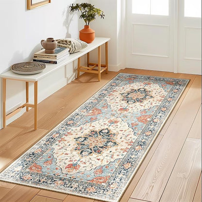 RELEANY Area Rugs Runner 2'x5' Washable Non-Slip, Floral Vintage Distress by RELEANY