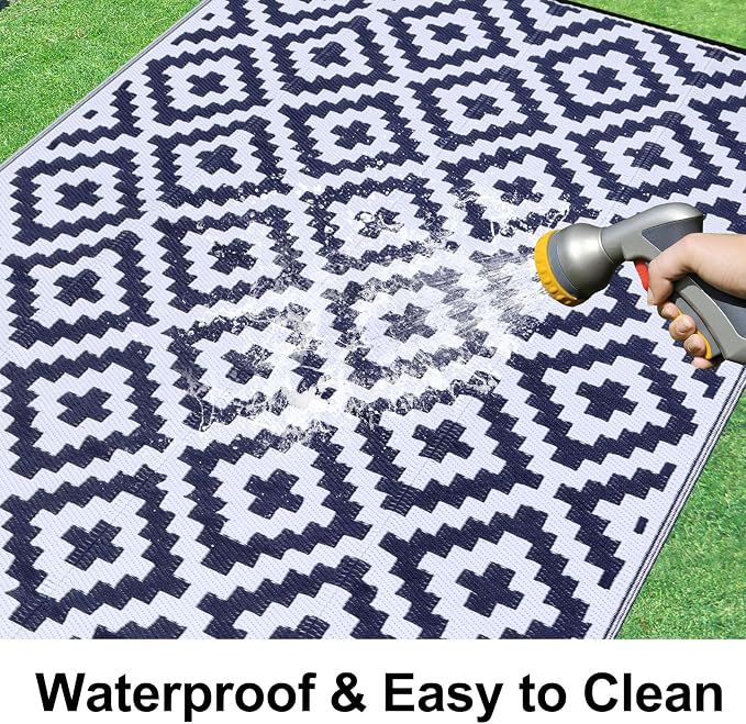 Smiry Waterproof Outdoor Rug 9x12 ft, Reversible Plastic Straw Patio Camping - Image 2