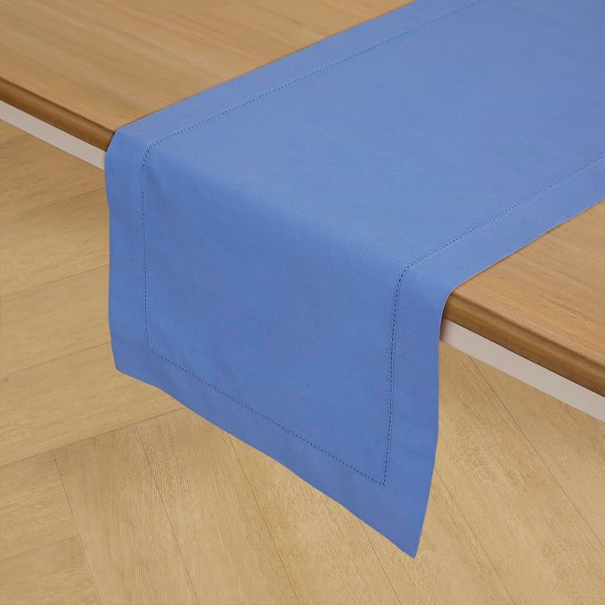 Solino Home Cotton Linen Table Runner Blue, Hemstitch Collection 14 x 90 in | - Image 2