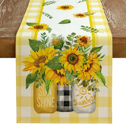 Sunflower Summer Table Runner 13x120 Inch, Kitchen Dining Table Decoration by GEEORY