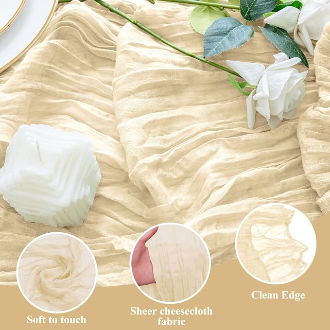 Cheesecloth Table Runner 10FT 2Pcs Beige Boho Gauze Rustic Sheer Runners | - Image 3