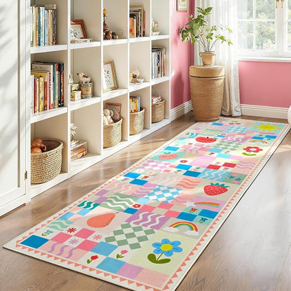 Pink Runner Rug for Girls Bedroom, Kids Hallway Washable Rug, Soft Non-Slip by Snoffic