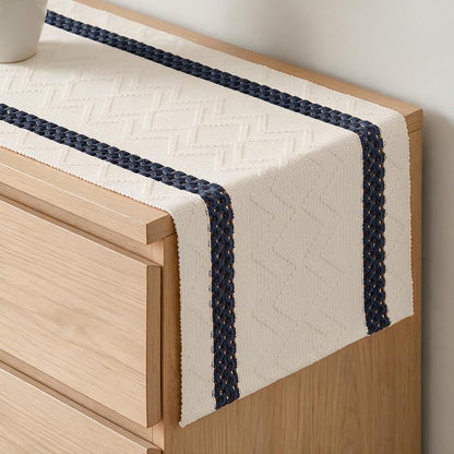 Artoid Mode Dark Blue Stripe Woven Rustic Table Runner 12x60 Inch | Holiday by ArtoidMode