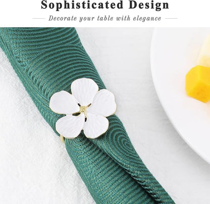 Lewondr Napkin Rings 12 Pack Flower Napkin Holders Dinner Table Rings White | - Image 3