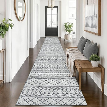 KUTA Long Hallway Runner Rug 2.6x14 Non-Slip Washable, Moroccan Vintage Beige by KUTA