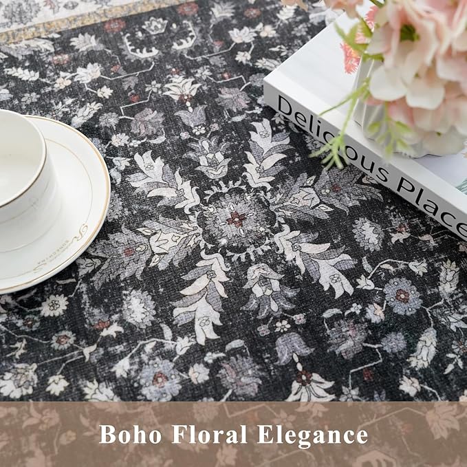 3x4 Entryway Rug Washable Non-Slip–Boho Floral Stain-Resistant Small Area Rug - Image 8
