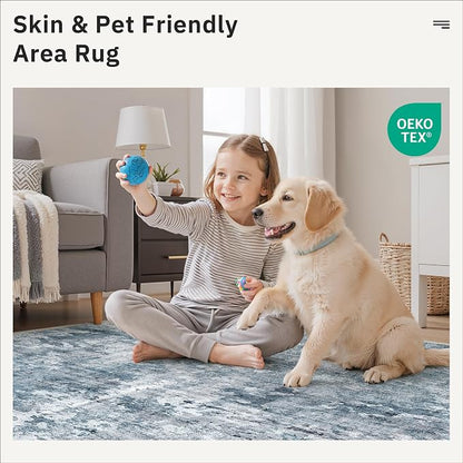 Soalmost 5x5 Blue/Grey Round Rug 5ft Living Room Circle Rug Vintage Round Area - Image 8