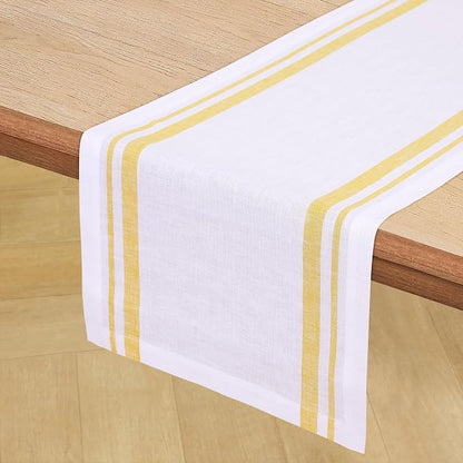 Solino Home 100% Pure Linen Table Runner, 14 x 36 in, French Stripe | Table - Image 2