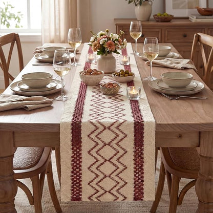 Artoid Mode Red Stripe Diamond Woven Table Runner 12x60 Inch | Holiday - Image 2
