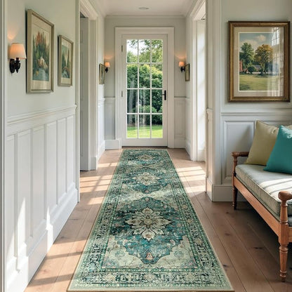 RELEANY Area Rugs Runner 3'x9' Washable Non-Slip, Floral Vintage Distress - Image 2