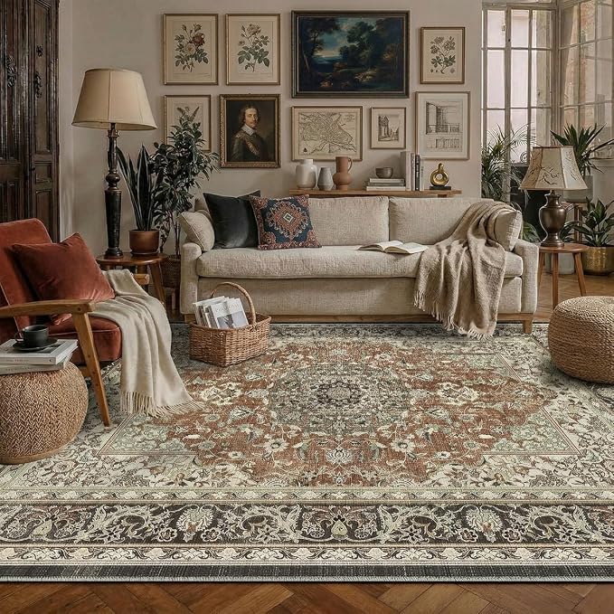 5x7 Area Rug for Living Room-Vintage Farmhouse Boho Floral Neutral Washable - Image 5