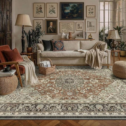 5x7 Area Rug for Living Room-Vintage Farmhouse Boho Floral Neutral Washable - Image 5