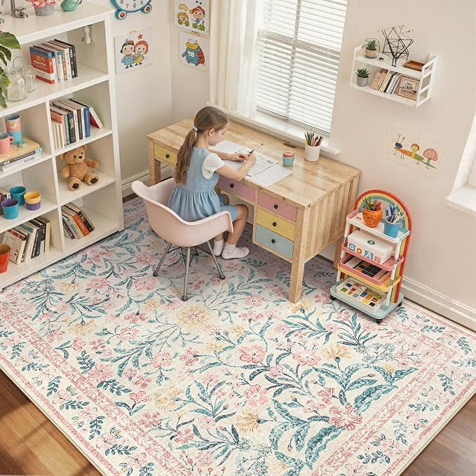 Wonnitar Washable Area Rug 6x9, Boho Non Slip Non-Shedding Pastel Nursery Carpet - Image 3