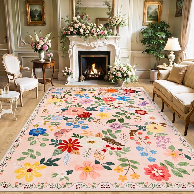 Area Rugs 9x12 Living Room: Floral Washable Rug Vintage Large Soft Boho by PLHXFRSoftAreaRugs