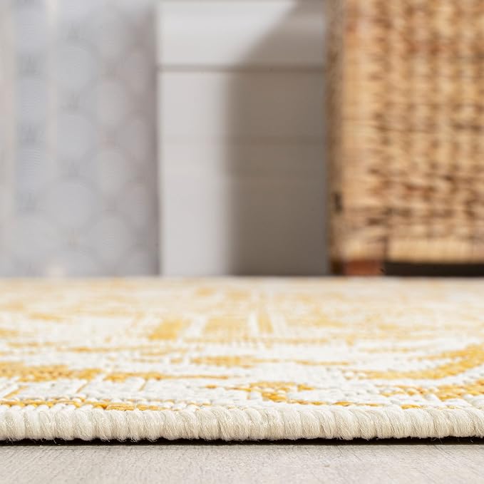 JONATHAN Y Boho Medallion Indoor Outdoor Square Area Rug 5X5 Cream/Yellow - Image 6
