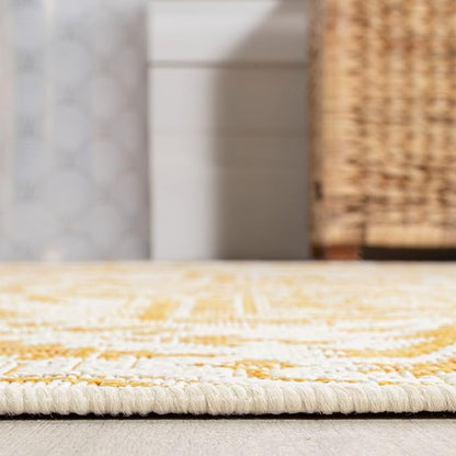 JONATHAN Y Boho Medallion Indoor Outdoor Square Area Rug 5X5 Cream/Yellow - Image 6